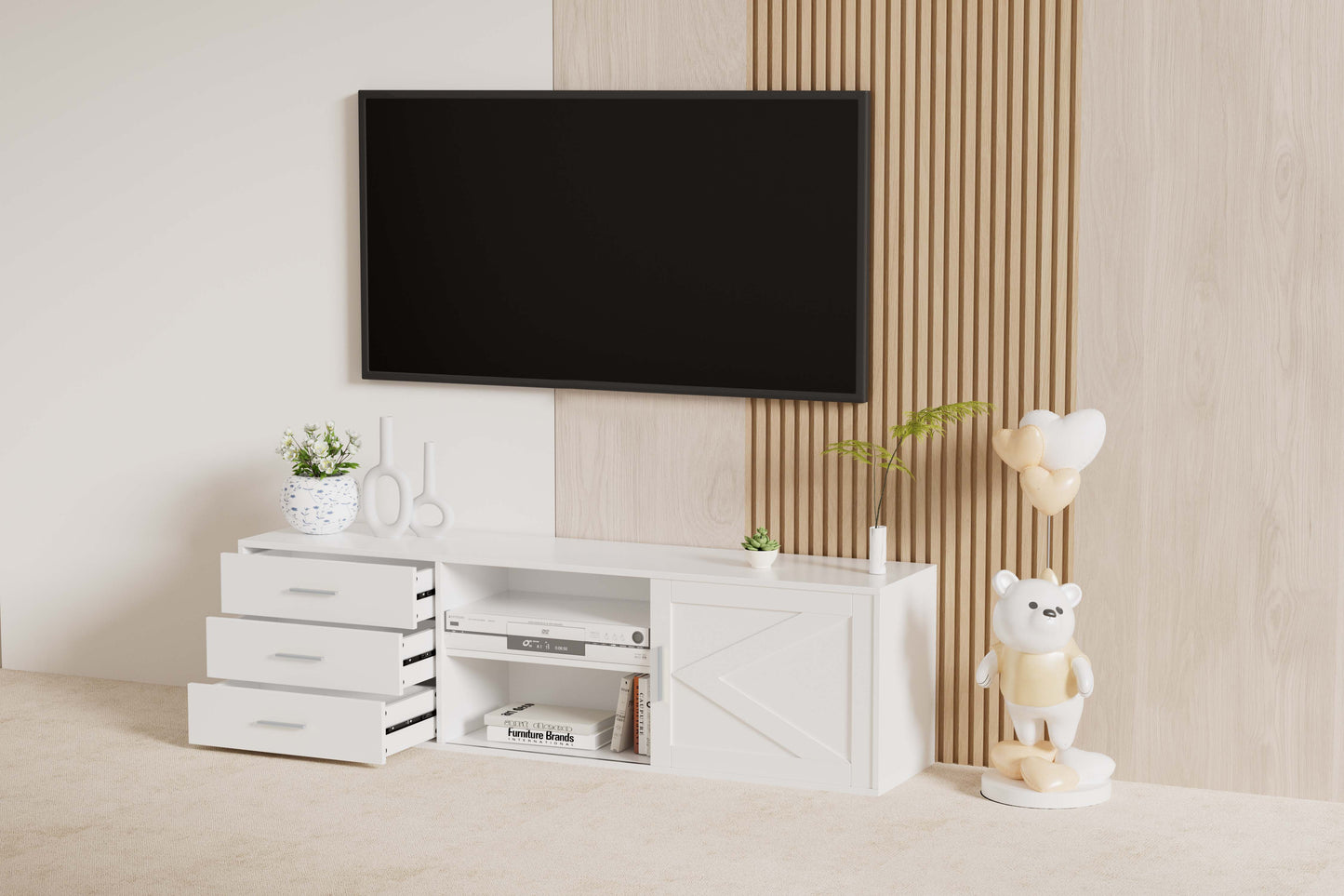 HOMAVO 160cm Modern TV Stand – 3 Drawers & 2 Sliding Doors | FSC Wood Storage Cabinet