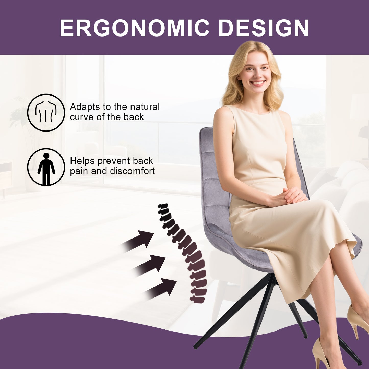 HOMAVO Set of 2 Modern Ergonomic Dining & Office Chairs – Comfortable 360° Swivel Chairs