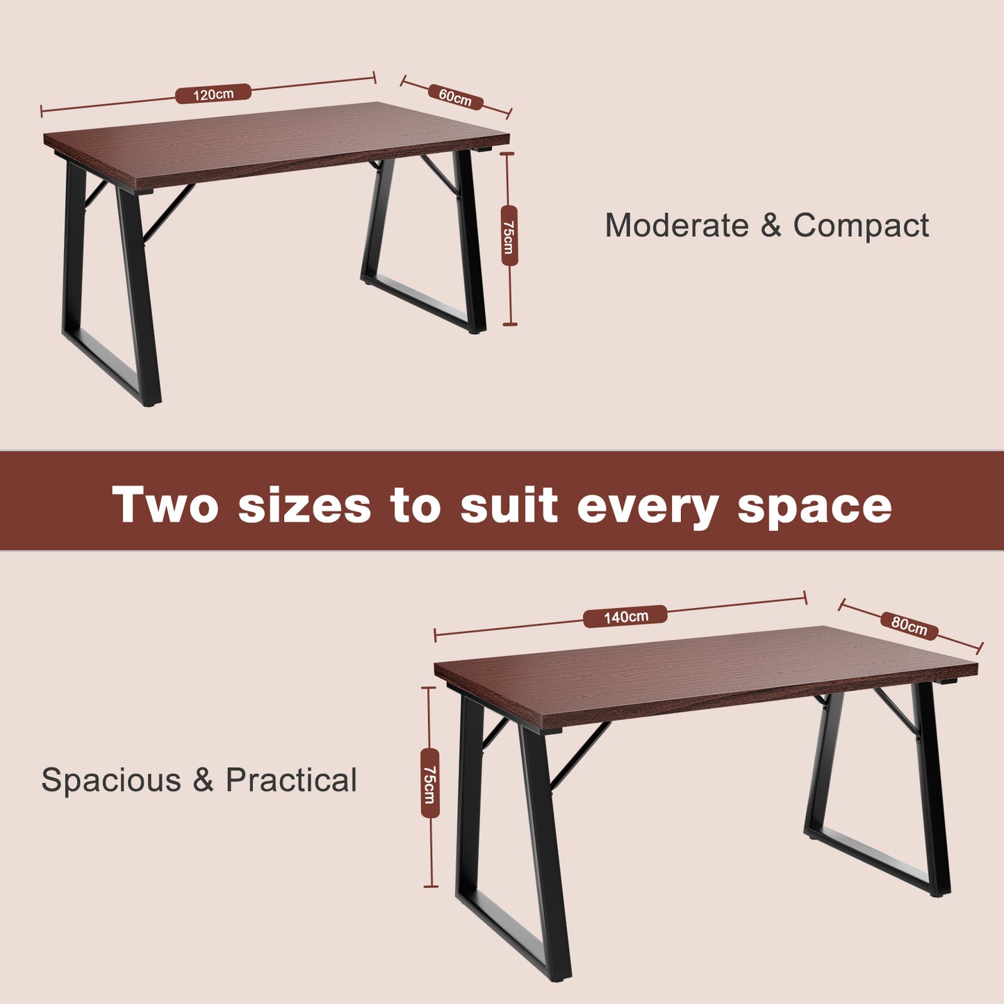 HOMAVO Modern Dining Table – Stylish & Durable Table for 4-6 People, 120×60 or 140×80×75 cm