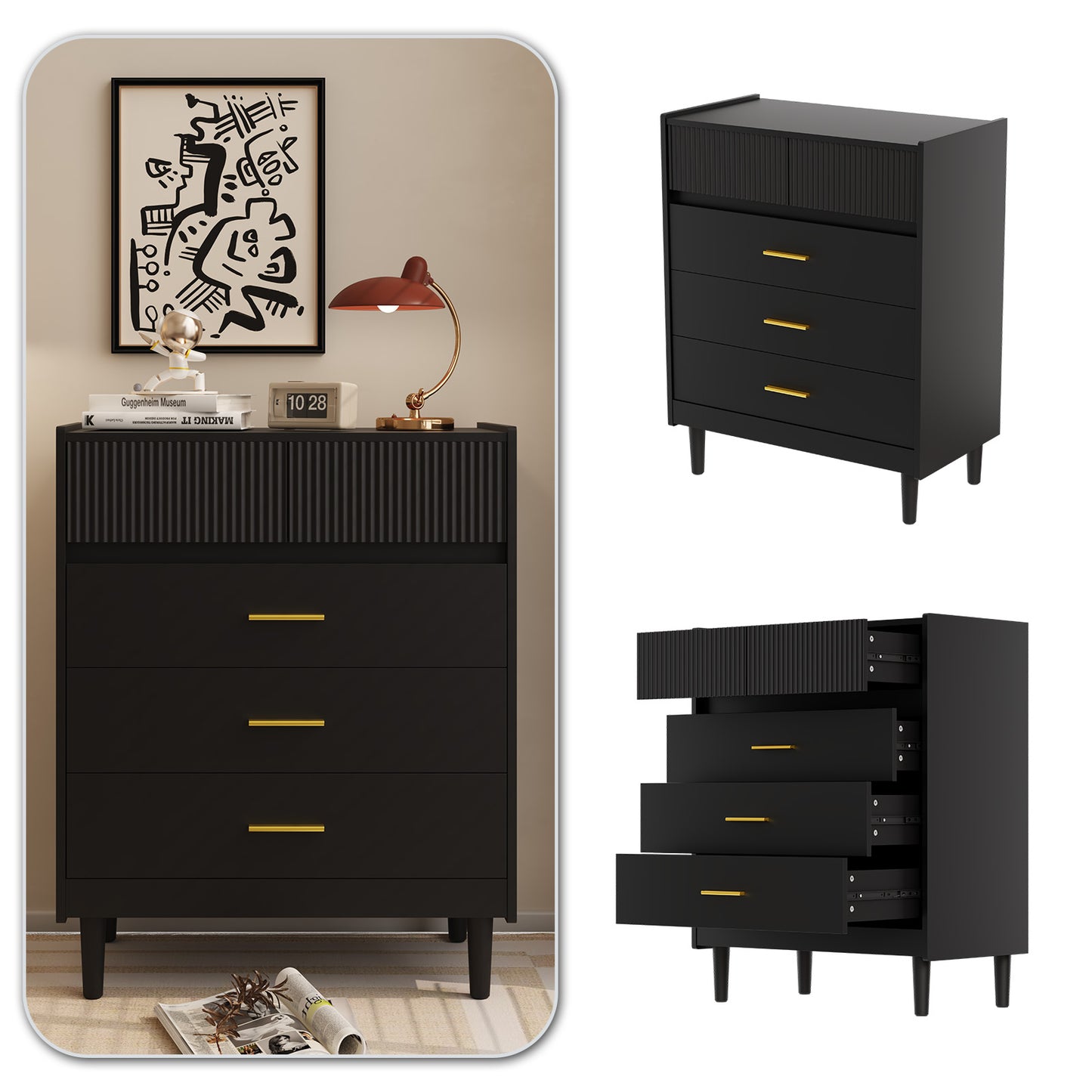 HOMAVO Modern Chest of Drawers 74×90cm – 5 Spacious Drawers, Easy-to-Clean Surface, Stylish Storage Cabinet
