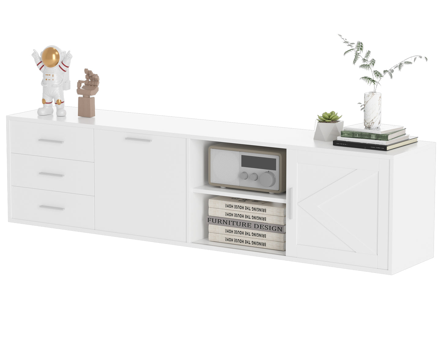 HOMAVO 180cm Modern TV Stand – 3 Drawers, 1 Sliding Door & 1 Swing Door | FSC Wood Storage Cabinet