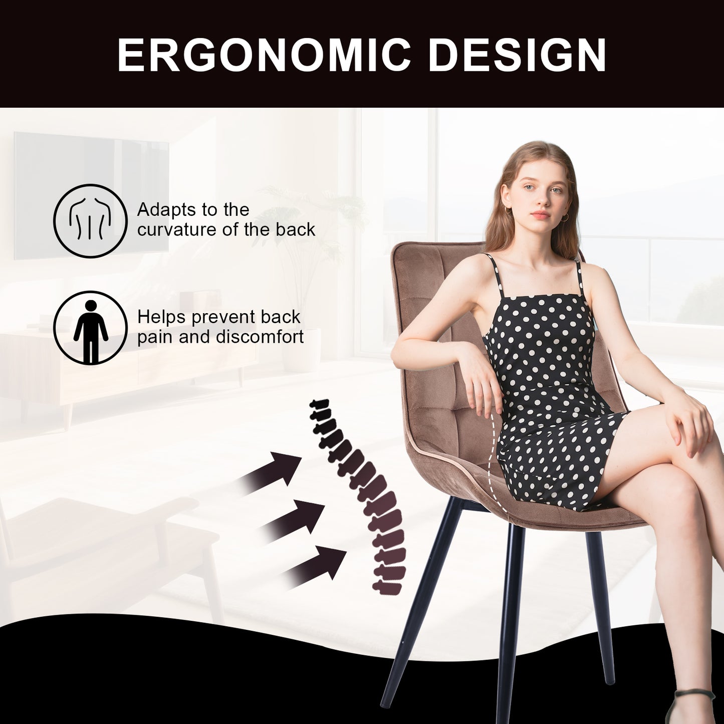 HOMAVO Set of 2 Modern Ergonomic Dining Chairs – Comfortable 47×43 cm Seat for Dining Room, Living Room & Office