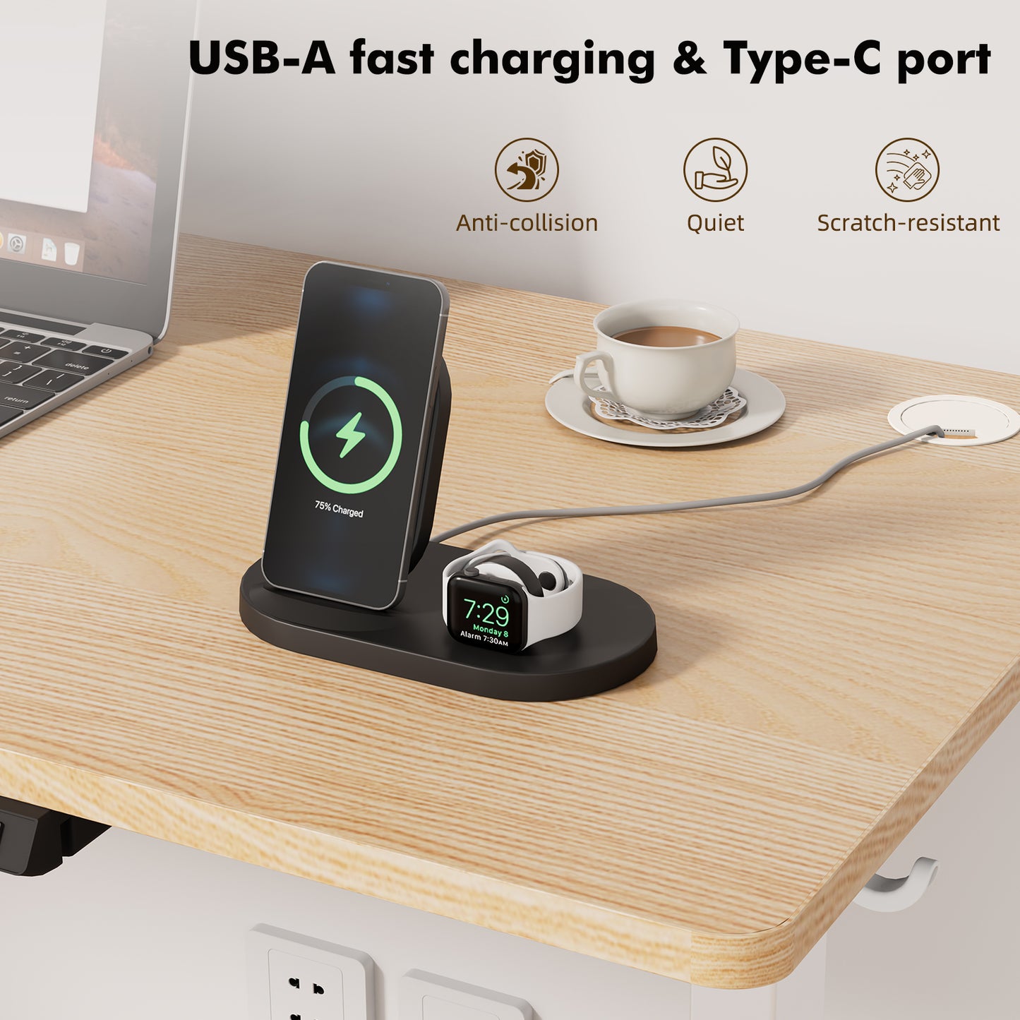 Height-Adjustable Sit-Stand Desk with memory Function and Anti-Collision, USB-A and Type-C Ports, Adjustable Height 70-119cm, Home Office Computer Desk