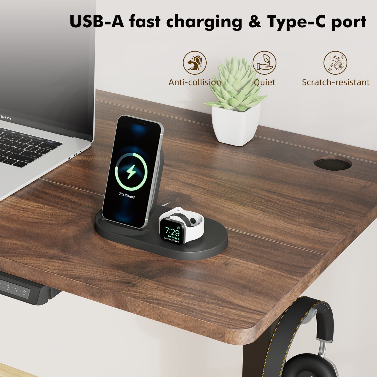 Height-Adjustable Sit-Stand Desk with memory Function and Anti-Collision, USB-A and Type-C Ports, Adjustable Height 69-120cm, Home Office Computer Desk