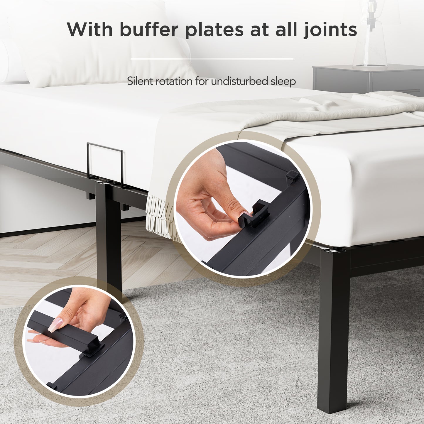 HOMAVO Metal Bed Frame, Minimalist Design, Sturdy, Quiet, Anti-Slip,Tool-Free Assembly, Durable and Rust-Resistant