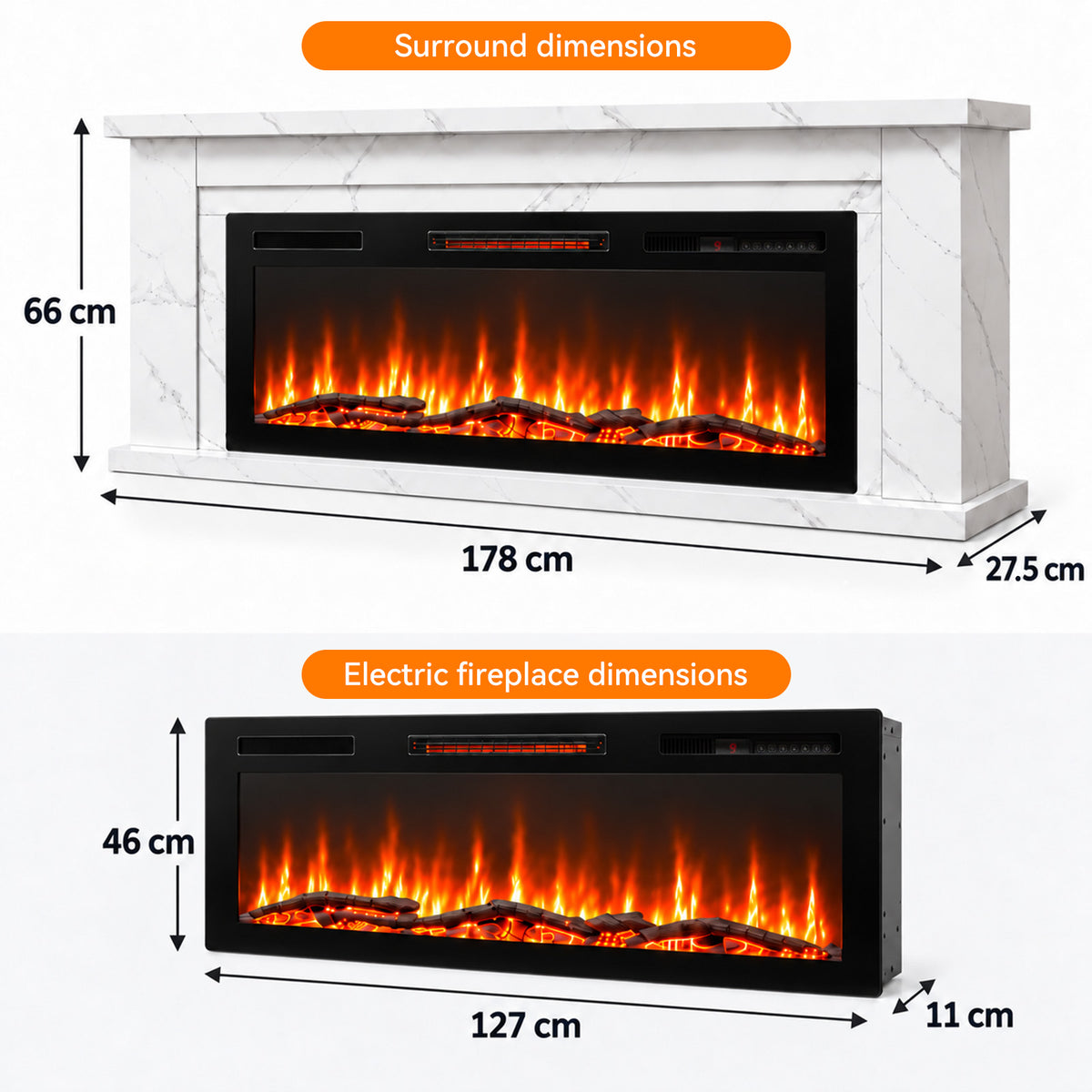 Electric Fireplace Cabinet with Remote Control — 14″ to 50″
