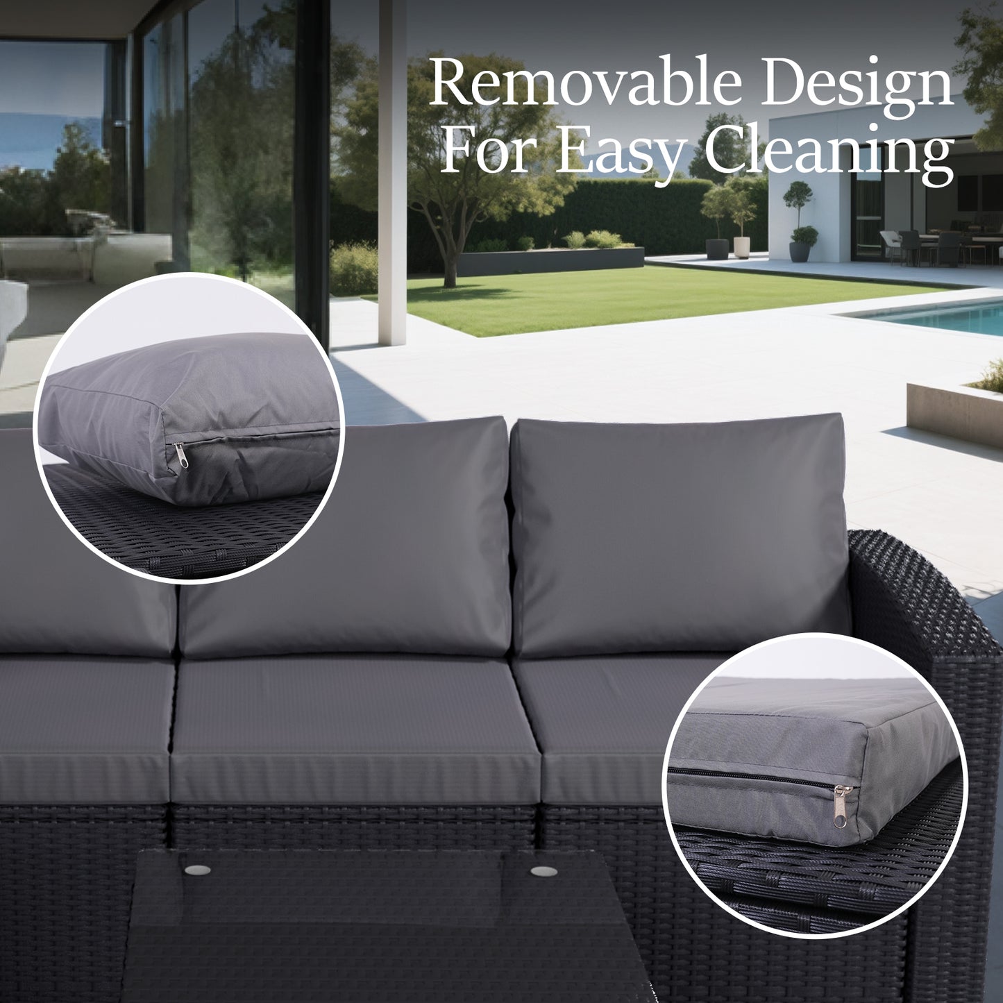 HOMAVO 7 Pieces Outdoor Patio Furniture Set, Coffee Table and Storage Box, with Waterproof Cover