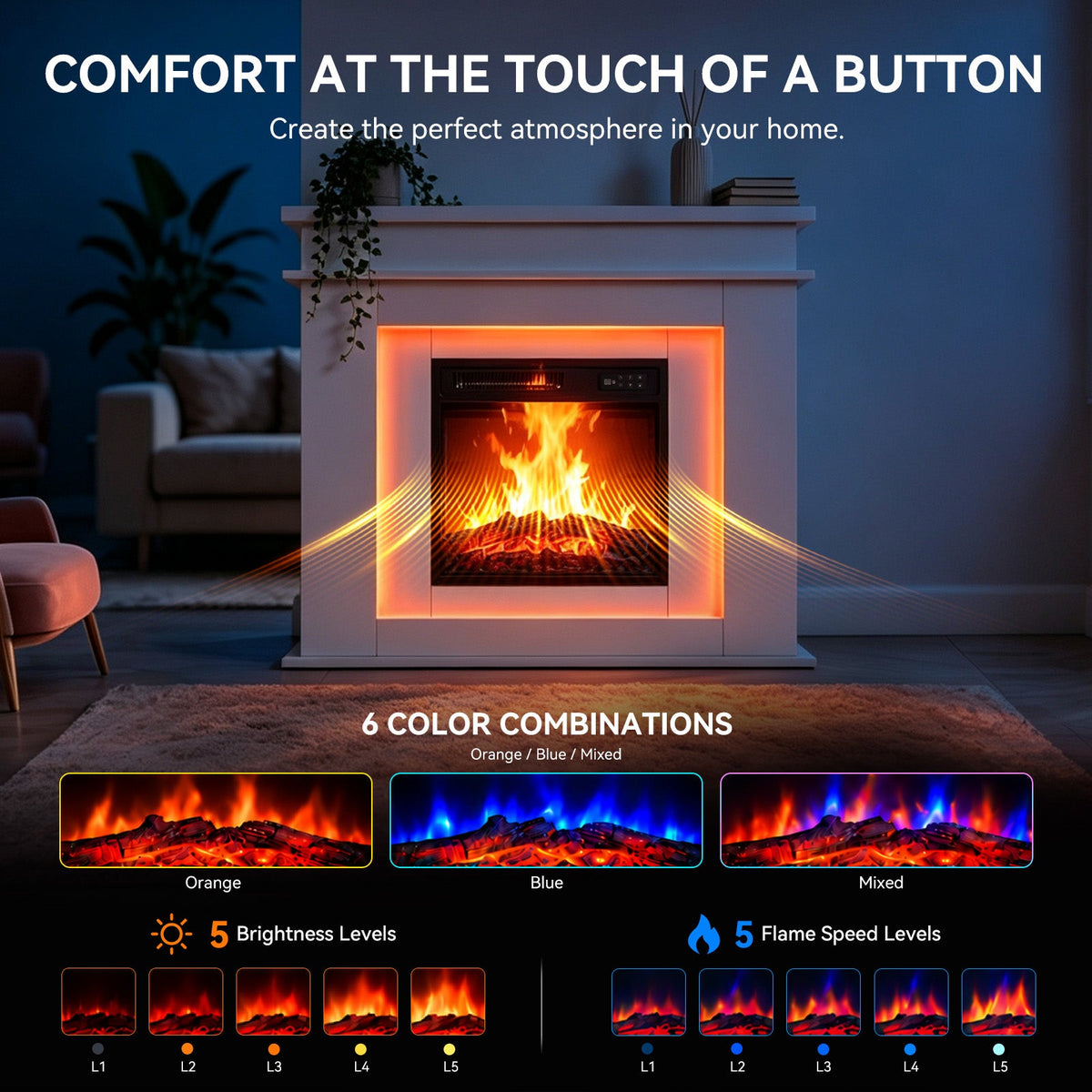 HOMAVO 18 in white LED mantel electric fireplace - image 6