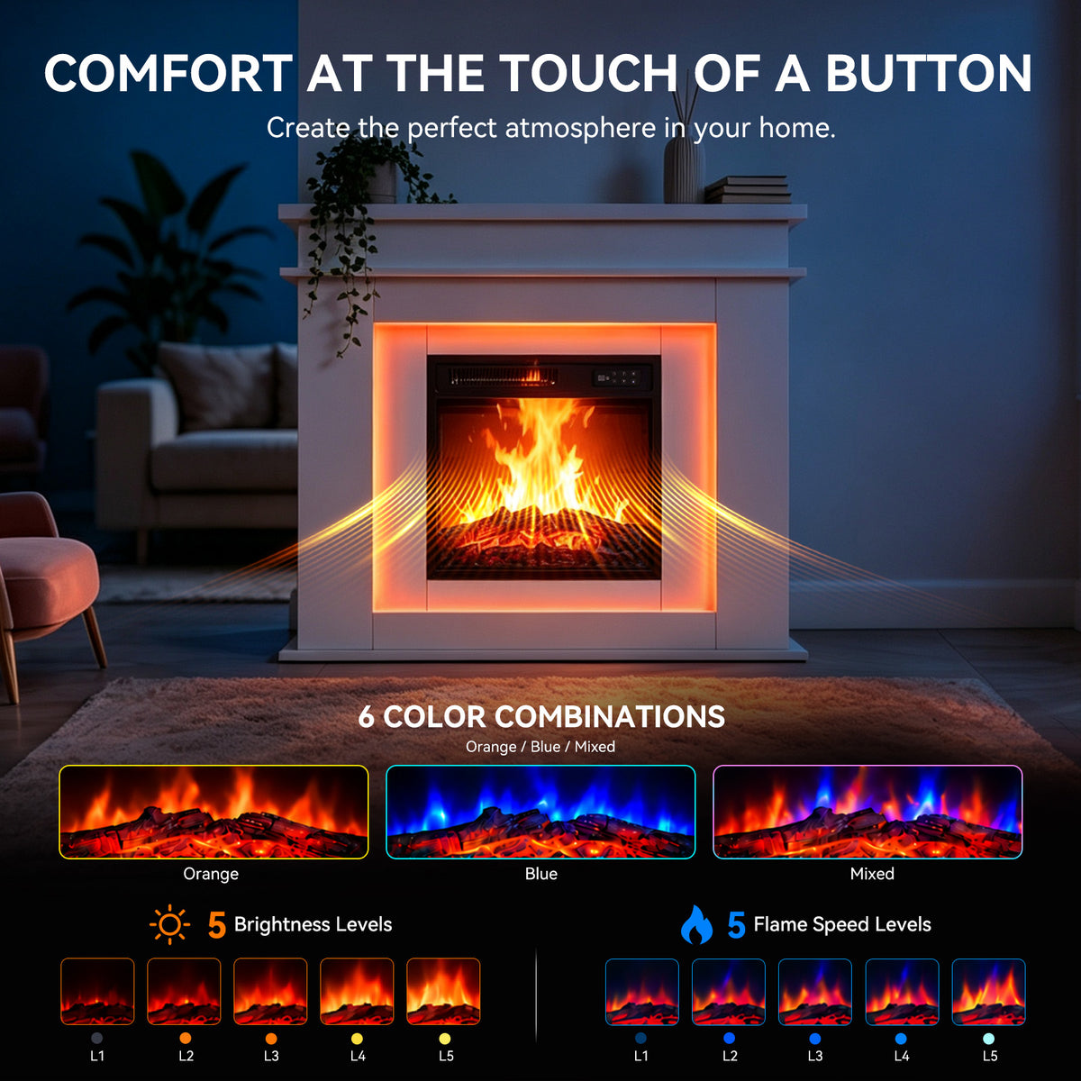Electric Fireplace Cabinet with Remote Control — 14″ to 50″