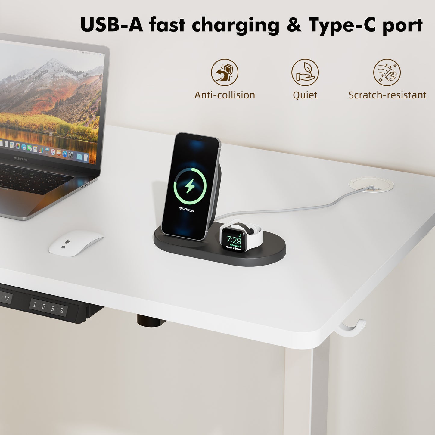 Height-Adjustable Sit-Stand Desk with memory Function and Anti-Collision, USB-A and Type-C Ports, Adjustable Height 70-119cm, Home Office Computer Desk
