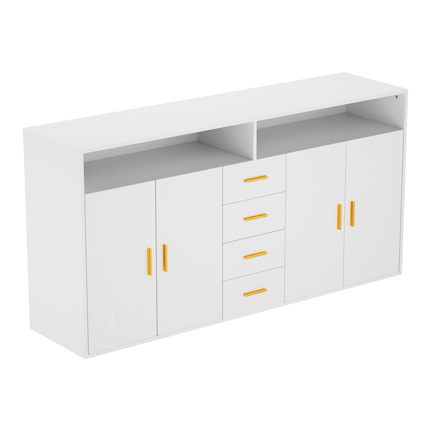 HOMAVO Modern Storage Sideboard with 4 Drawers, 2 Doors and 2 Open Shelves – Buffet Cabinet for Living Room or Dining Room