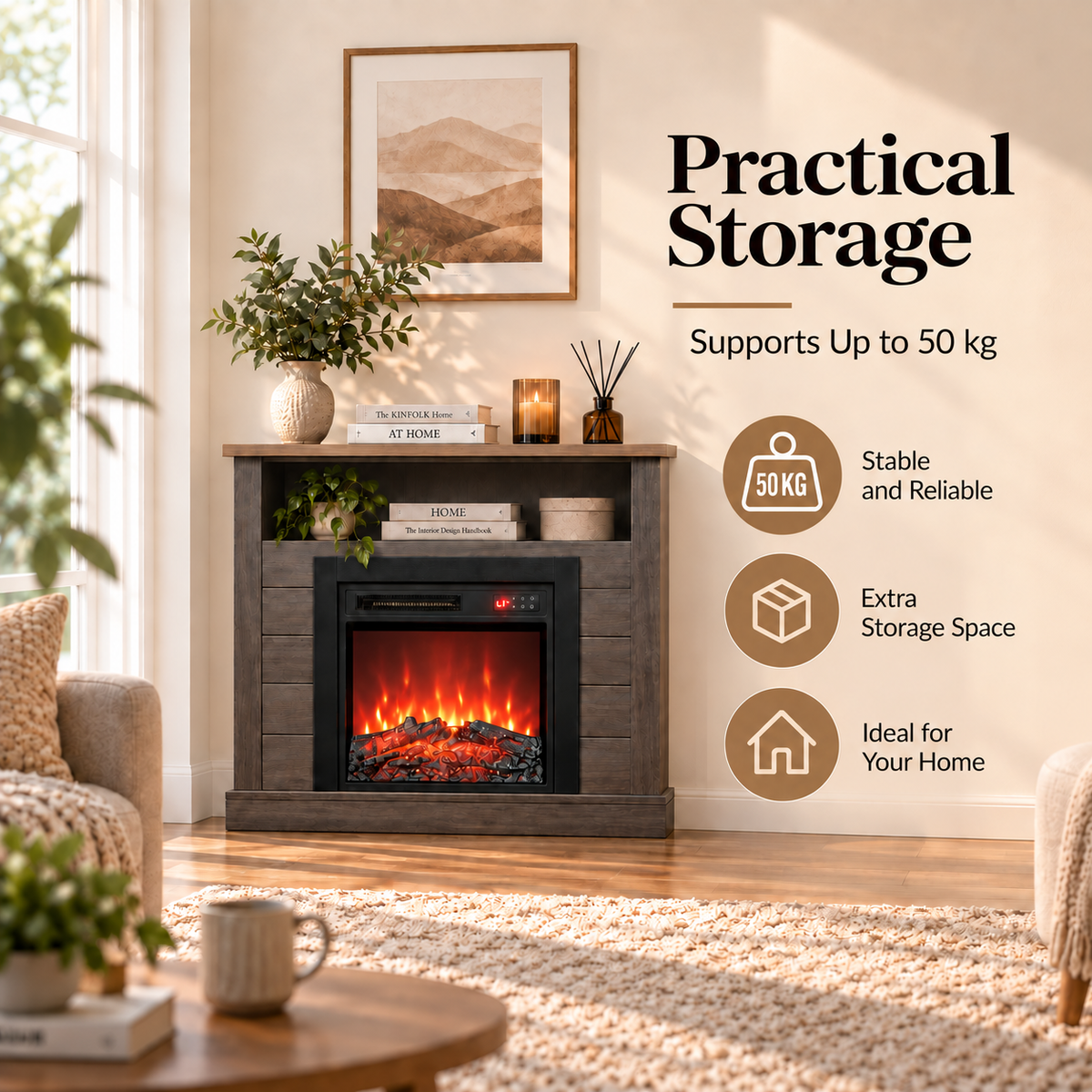 HOMAVO 18 in gray storage cabinet electric fireplace - image 6