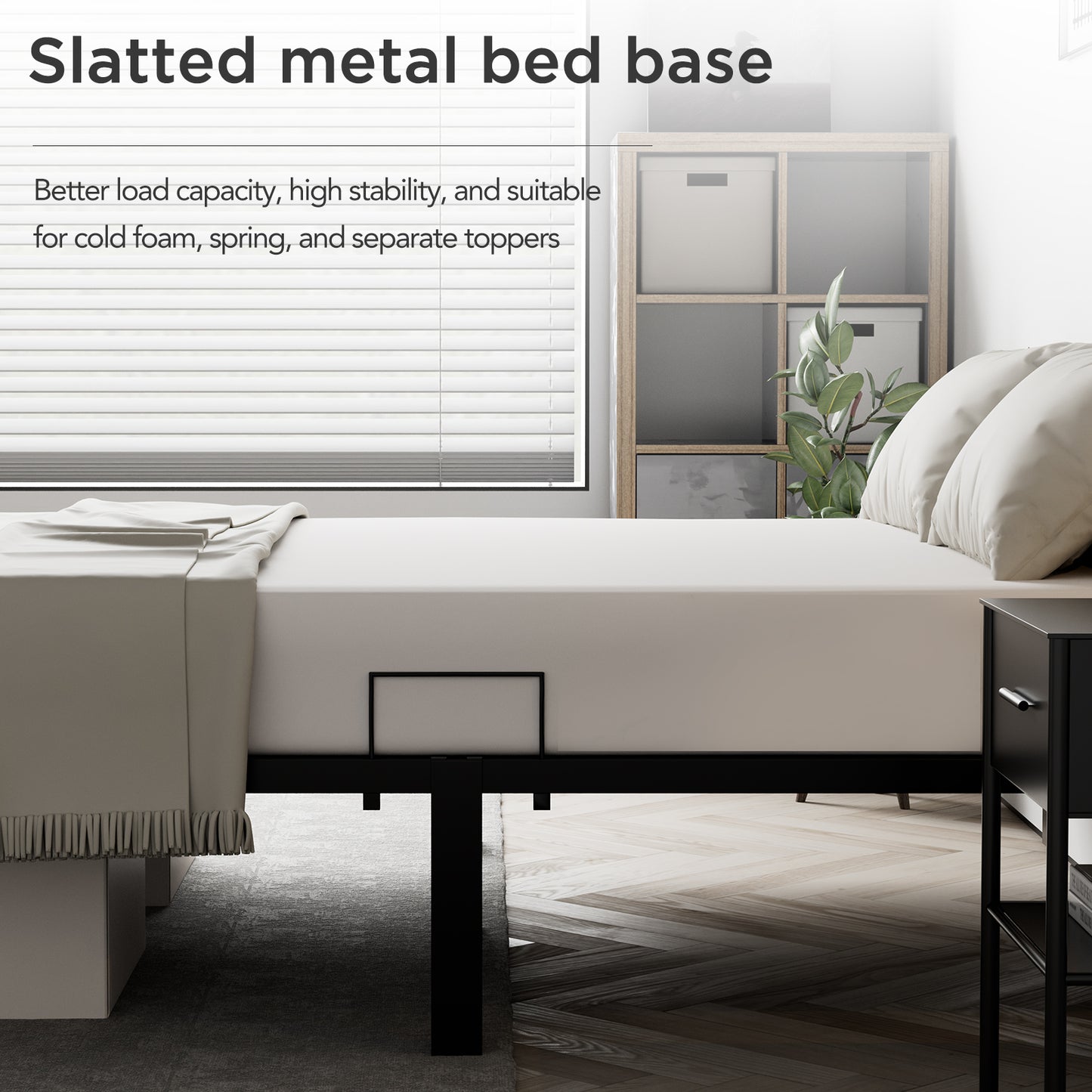 HOMAVO Metal Bed Frame, Minimalist Design, Sturdy, Quiet, Anti-Slip,Tool-Free Assembly, Durable and Rust-Resistant