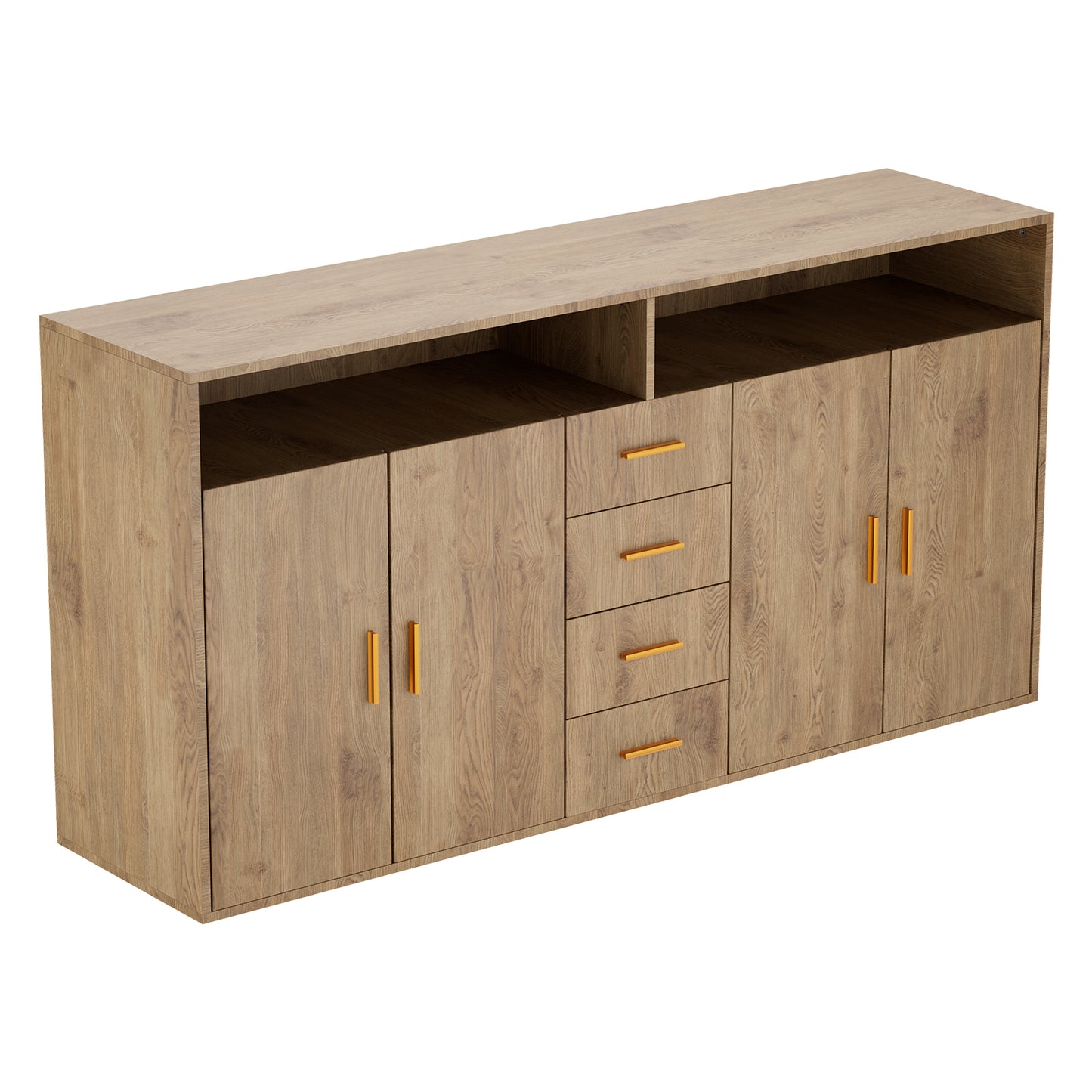 HOMAVO Modern Storage Sideboard with 4 Drawers, 2 Doors and 2 Open Shelves – Buffet Cabinet for Living Room or Dining Room