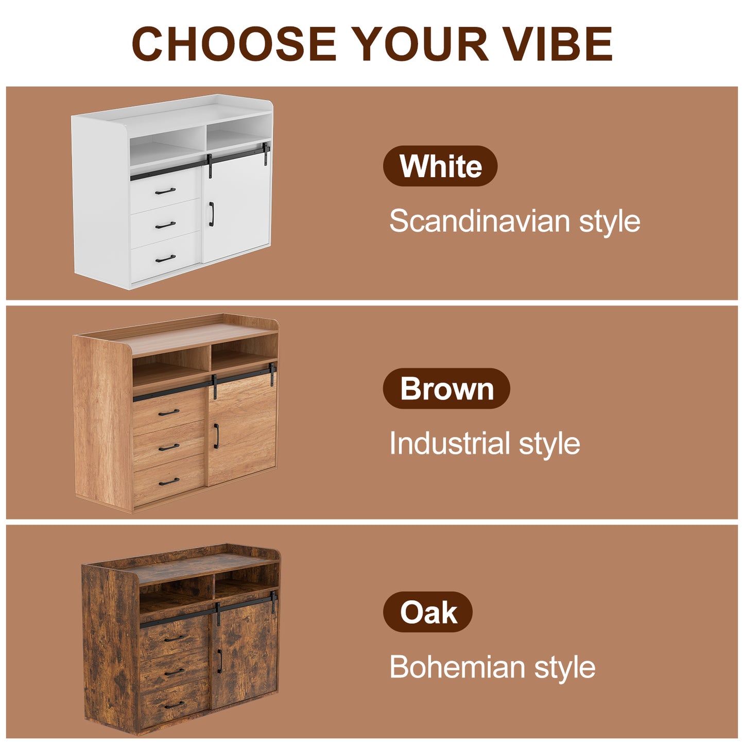 HOMAVO Modern Sideboard – 3 Drawers, 1 Sliding Door & 2 Open Shelves | Elegant Storage Cabinet for Living Room or Dining Room