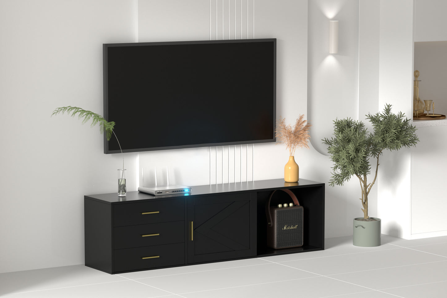 HOMAVO 160cm Modern TV Stand – 3 Drawers & 2 Sliding Doors | FSC Wood Storage Cabinet