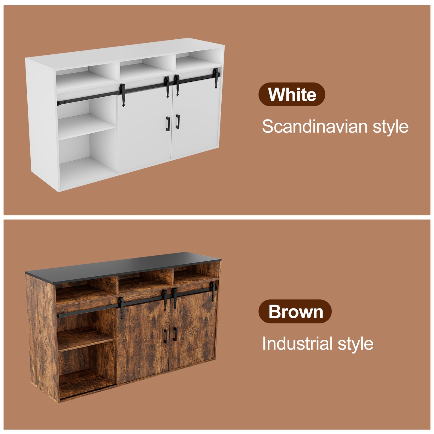 HOMAVO Modern 2-Piece Sideboard with 4 Drawers, 2 Sliding Doors and 2 Open Shelves | Elegant Storage Cabinet for Living Room or Dining Room