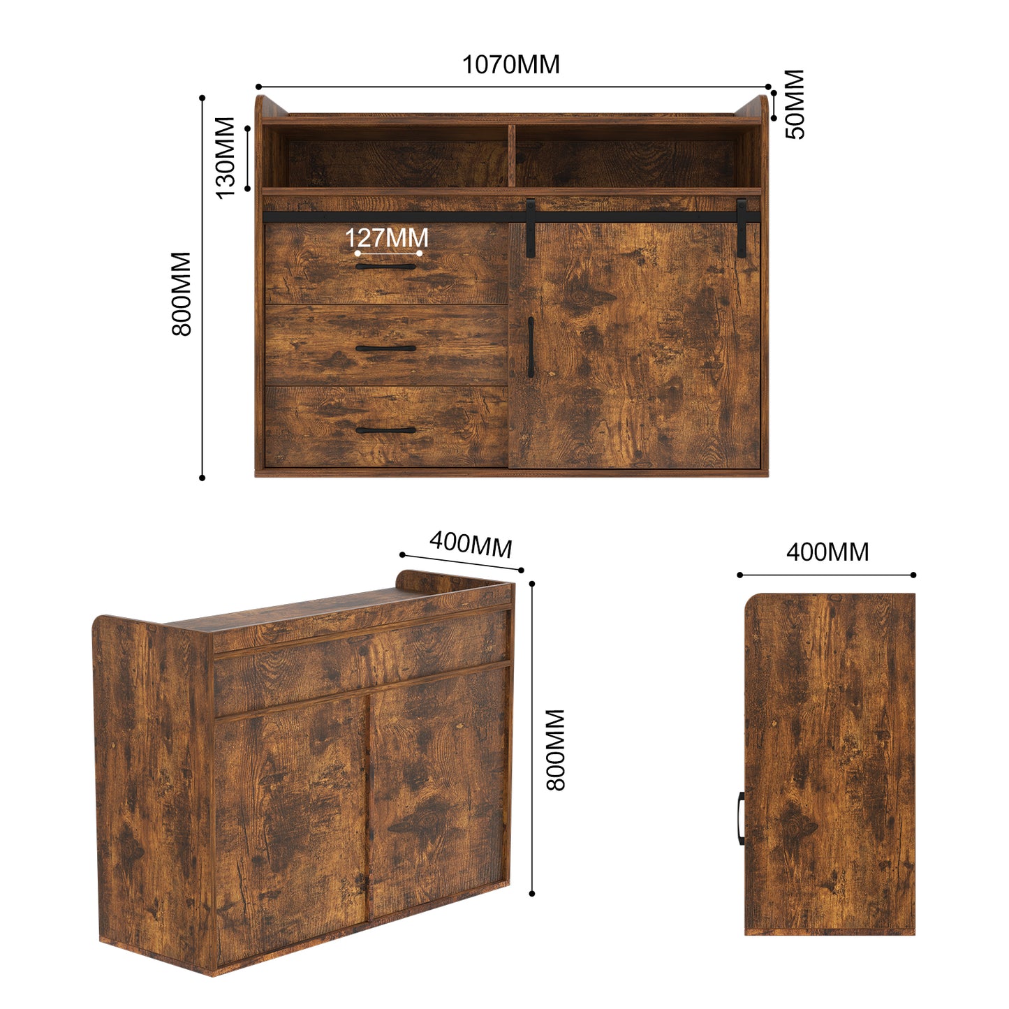 HOMAVO Modern Sideboard – 3 Drawers, 1 Sliding Door & 2 Open Shelves | Elegant Storage Cabinet for Living Room or Dining Room