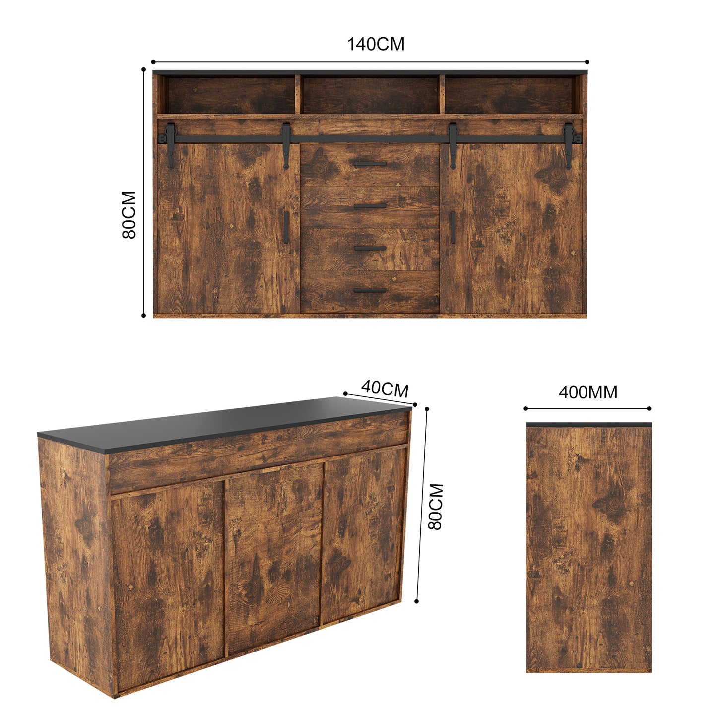 HOMAVO Modern 2-Piece Sideboard with 4 Drawers, 2 Sliding Doors and 2 Open Shelves | Elegant Storage Cabinet for Living Room or Dining Room