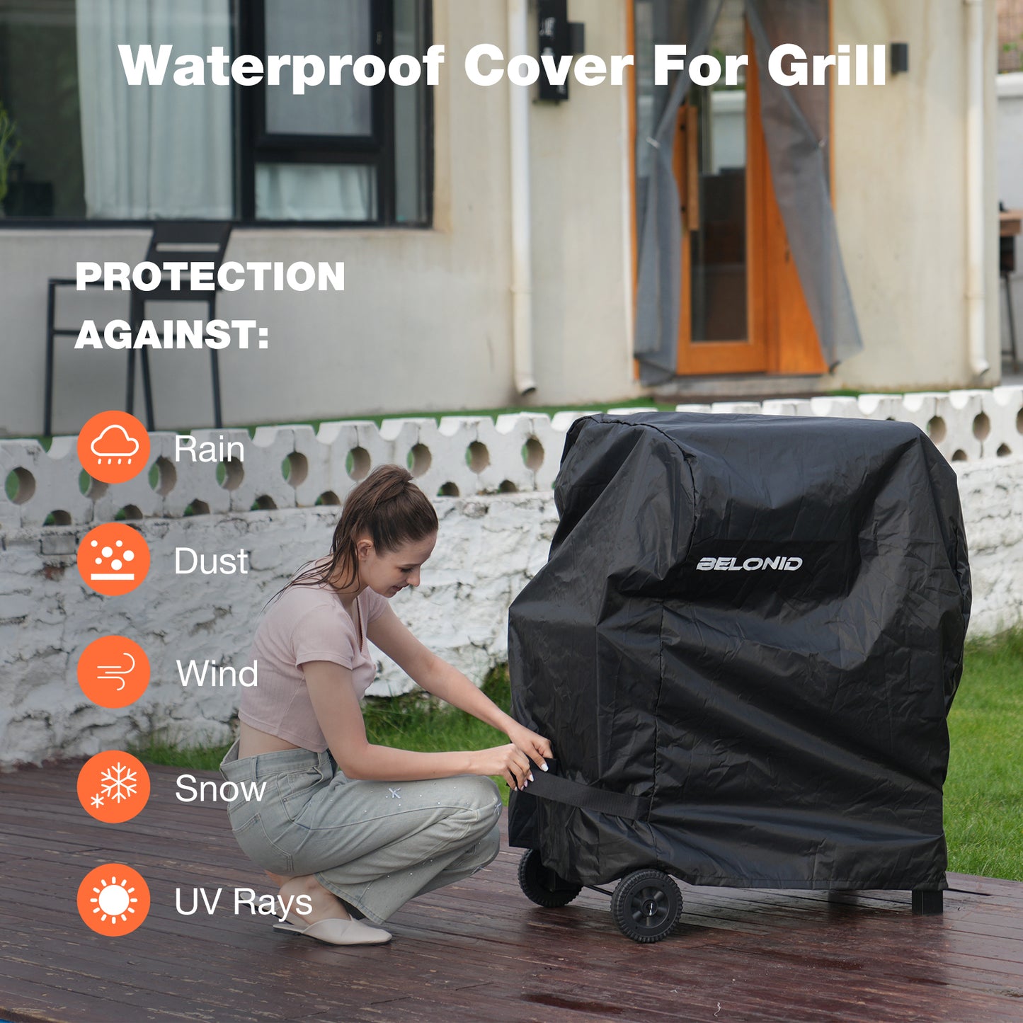 HOMAVO Charcoal Grill, Grill Surface: 56 × 42.5 cm, Height Adjustable Carbon Tub, Foldable Side Table