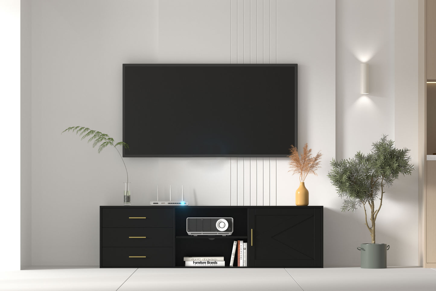 HOMAVO 160cm Modern TV Stand – 3 Drawers & 2 Sliding Doors | FSC Wood Storage Cabinet