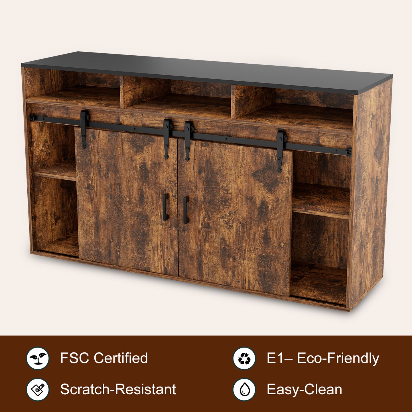 HOMAVO Modern 2-Piece Sideboard with 4 Drawers, 2 Sliding Doors and 2 Open Shelves | Elegant Storage Cabinet for Living Room or Dining Room