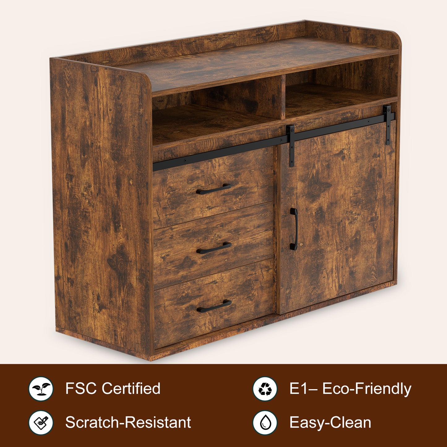 HOMAVO Modern Sideboard – 3 Drawers, 1 Sliding Door & 2 Open Shelves | Elegant Storage Cabinet for Living Room or Dining Room