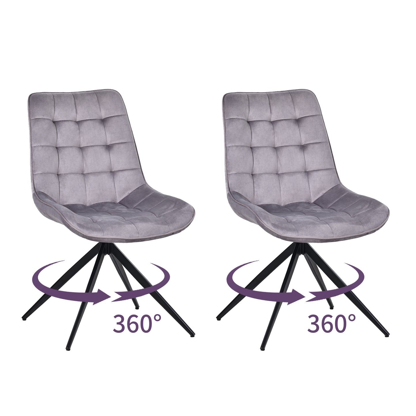 HOMAVO Set of 2 Modern Ergonomic Dining & Office Chairs – Comfortable 360° Swivel Chairs