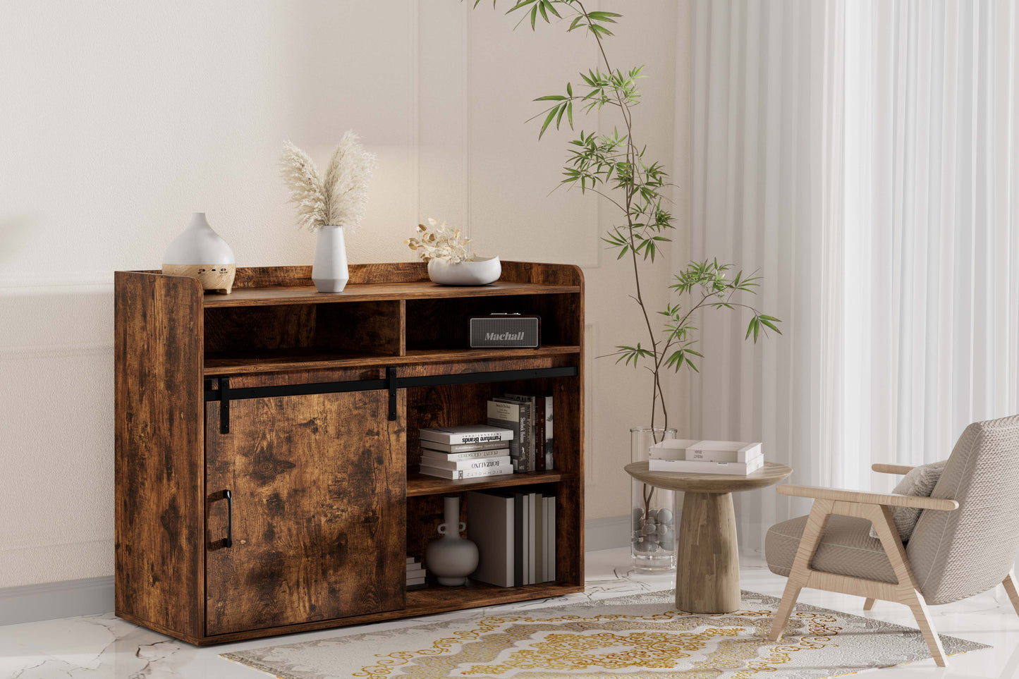 HOMAVO Modern Sideboard – 3 Drawers, 1 Sliding Door & 2 Open Shelves | Elegant Storage Cabinet for Living Room or Dining Room