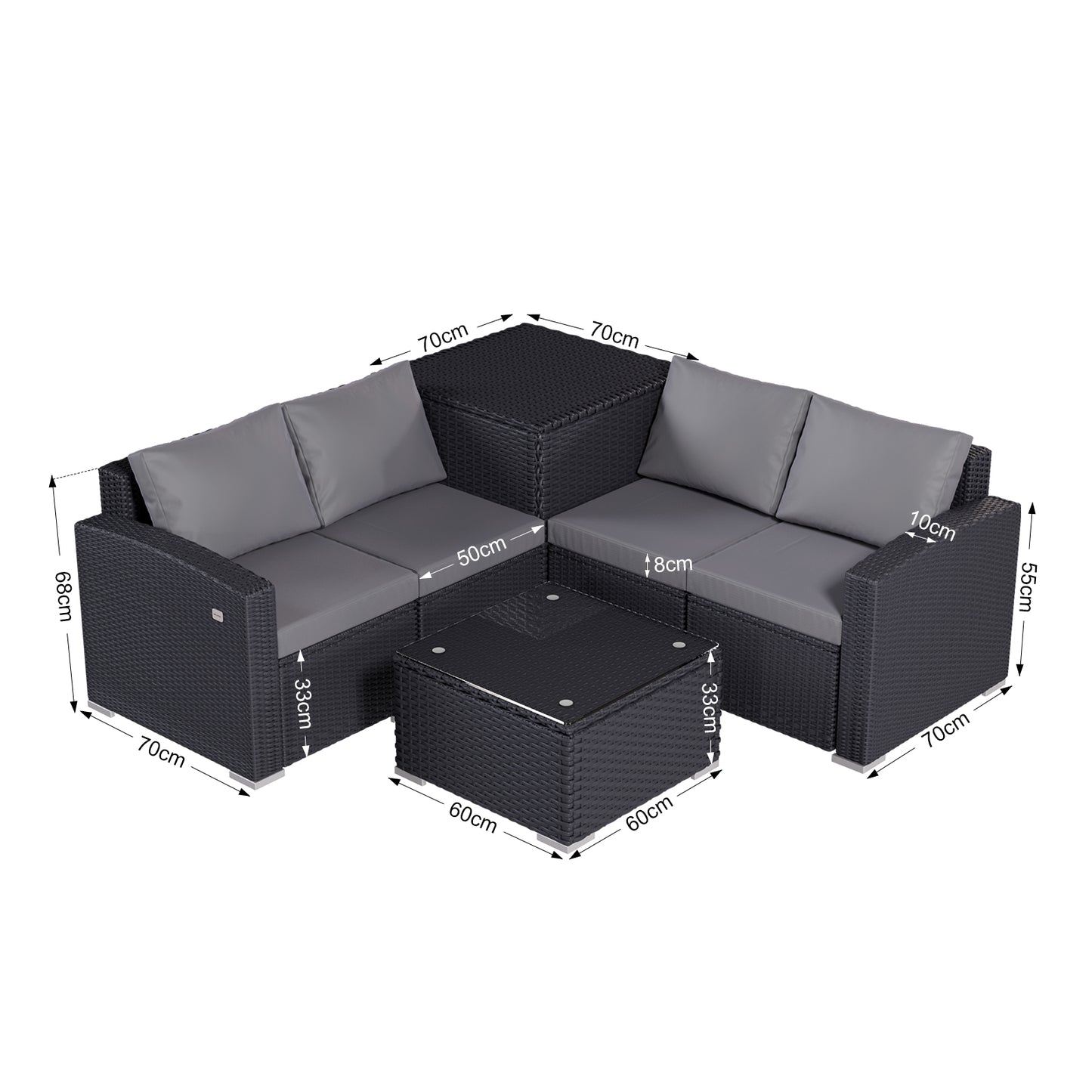 HOMAVO 7 Pieces Outdoor Patio Furniture Set, Coffee Table and Storage Box, with Waterproof Cover
