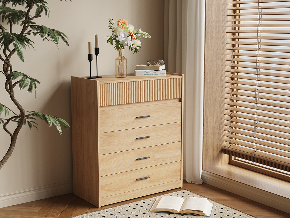HOMAVO Dresser 74×90 cm – Modern Storage Cabinet with 6 Spacious Drawers and Easy-Clean Surface