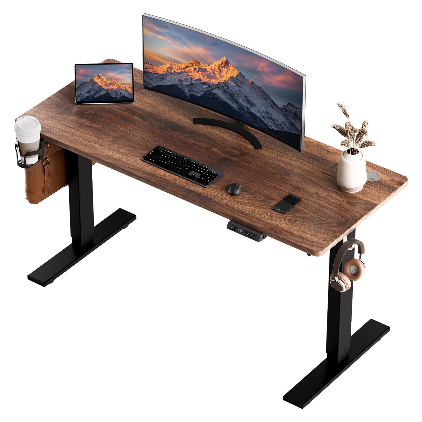 Height-Adjustable Sit-Stand Desk with memory Function and Anti-Collision, USB-A and Type-C Ports, Adjustable Height 69-120cm, Home Office Computer Desk