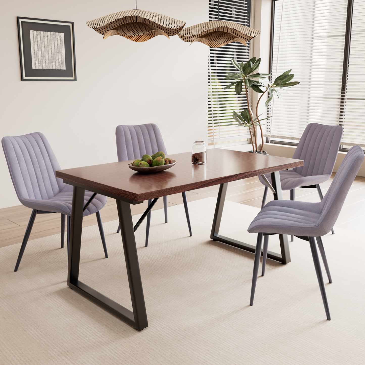 HOMAVO 5-Piece Dining Set – 4 Velvet/PU Chairs + 140cm Rectangular Table