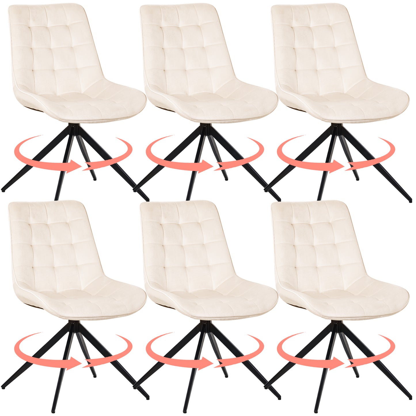 HOMAVO Set of 2 Modern Ergonomic Dining & Office Chairs – Comfortable 360° Swivel Chairs