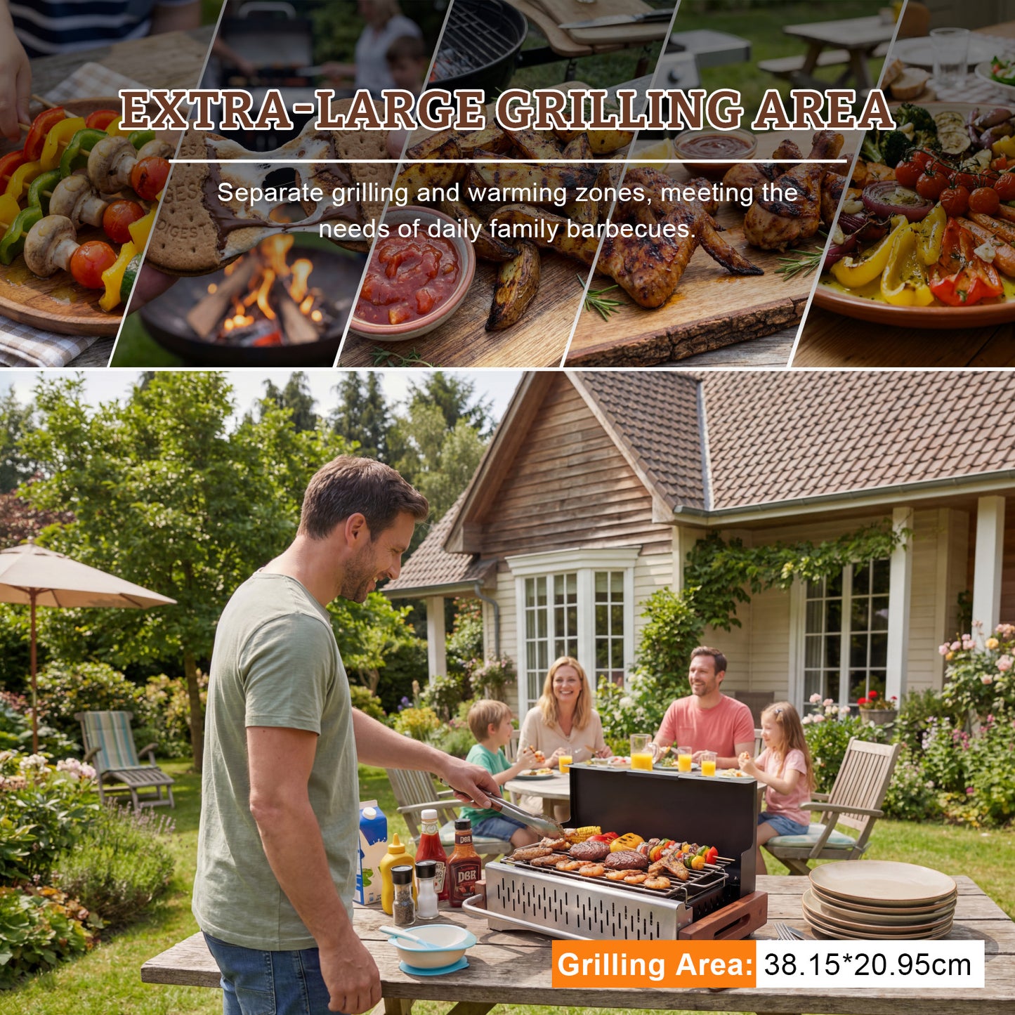 HOMAVO Portable Charcoal BBQ Grill for Camping, Picnic & Backyard Grilling, Grilling Area: 38.15 × 20.95 cm
