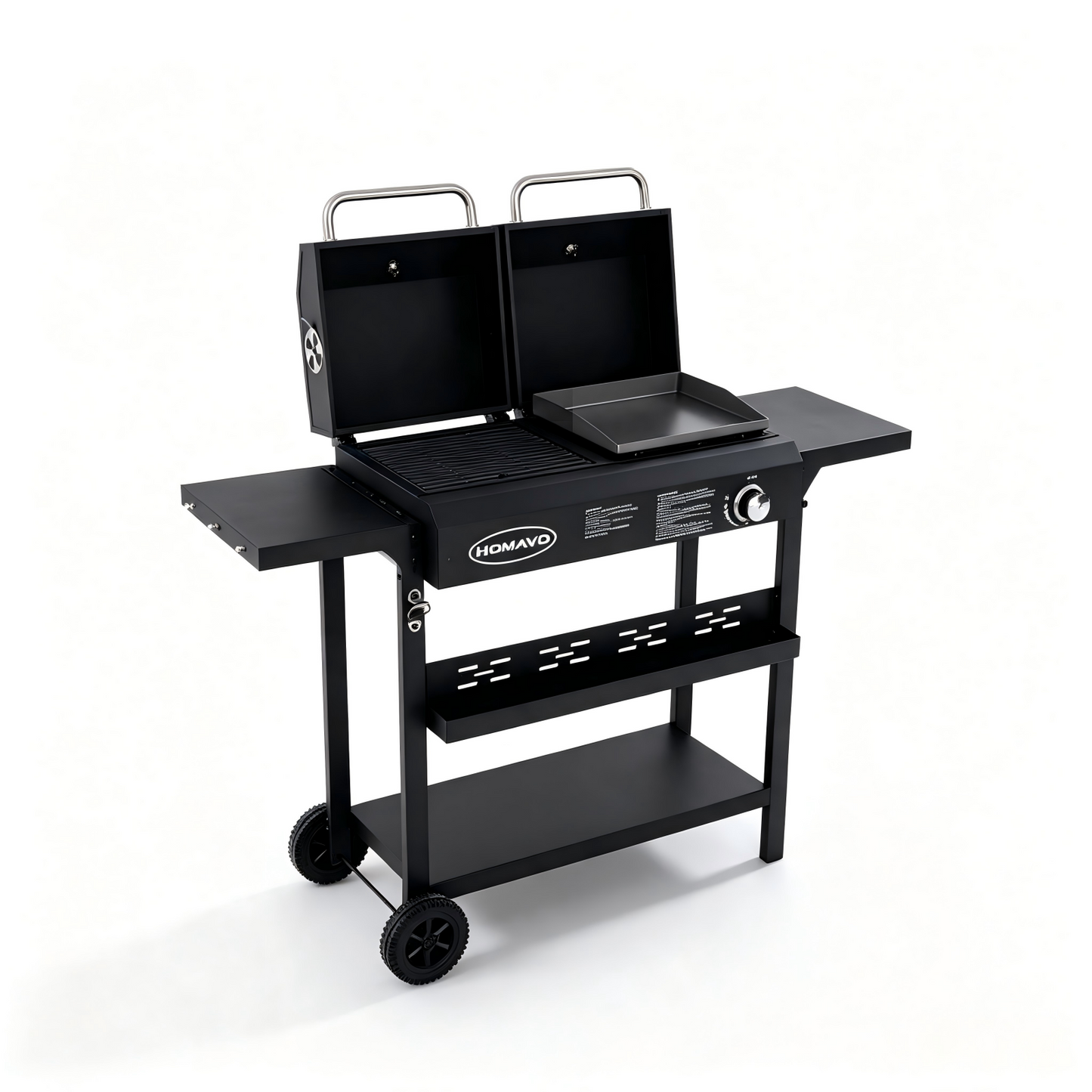 HOMAVO 2-in-1 Gas & Charcoal Grill, Dimensions : 130 × 43 × 92.8 cm