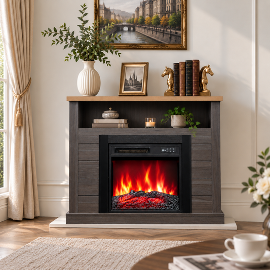 18″ Gray Electric Fireplace Cabinet with Storage