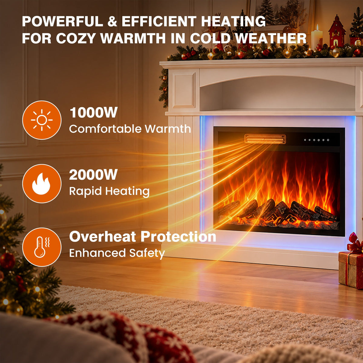 HOMAVO 23 in white LED storage cabinet electric fireplace - image 3