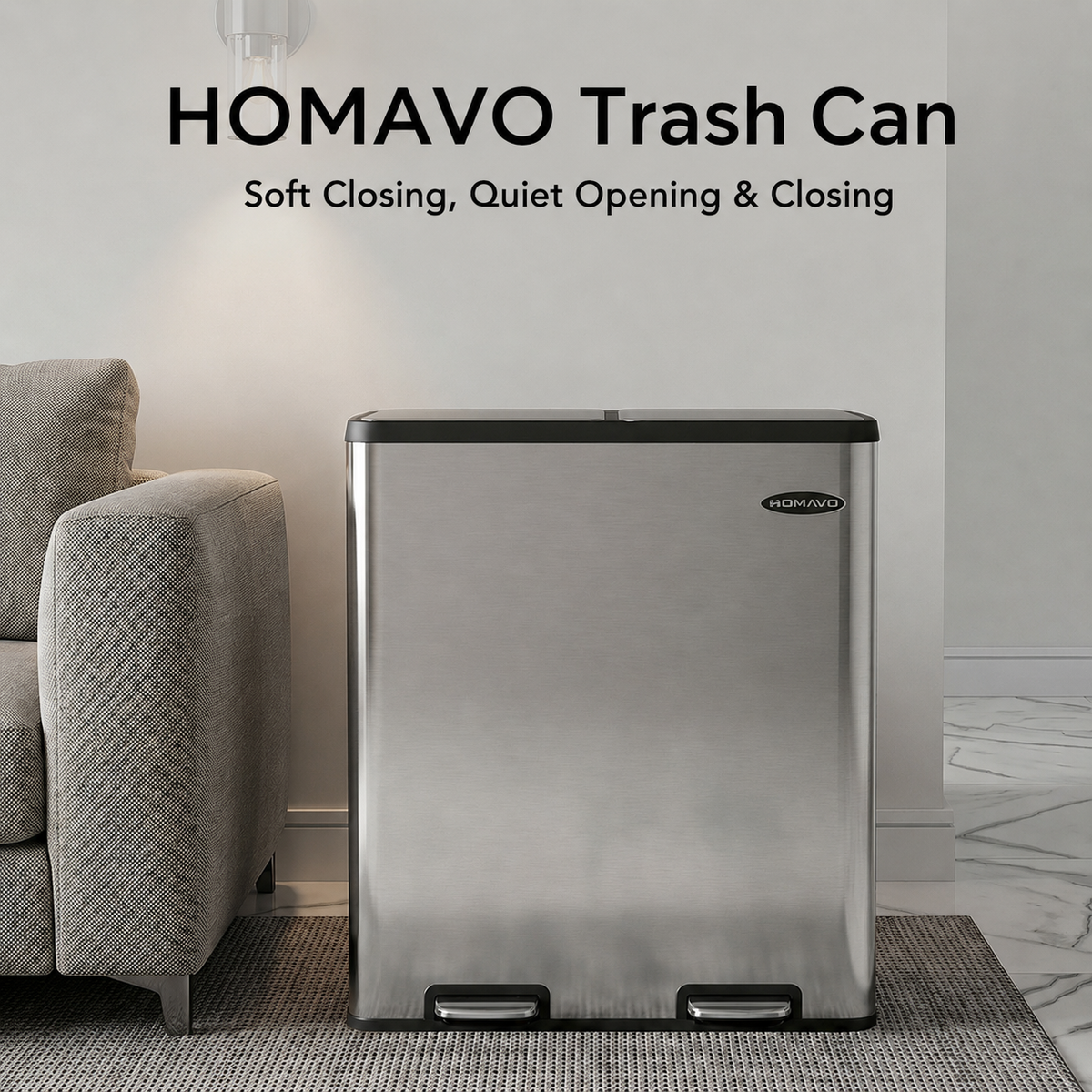 Dual-Compartment Trash Can with Odor Control, Including 1 Activated Carbon Filter