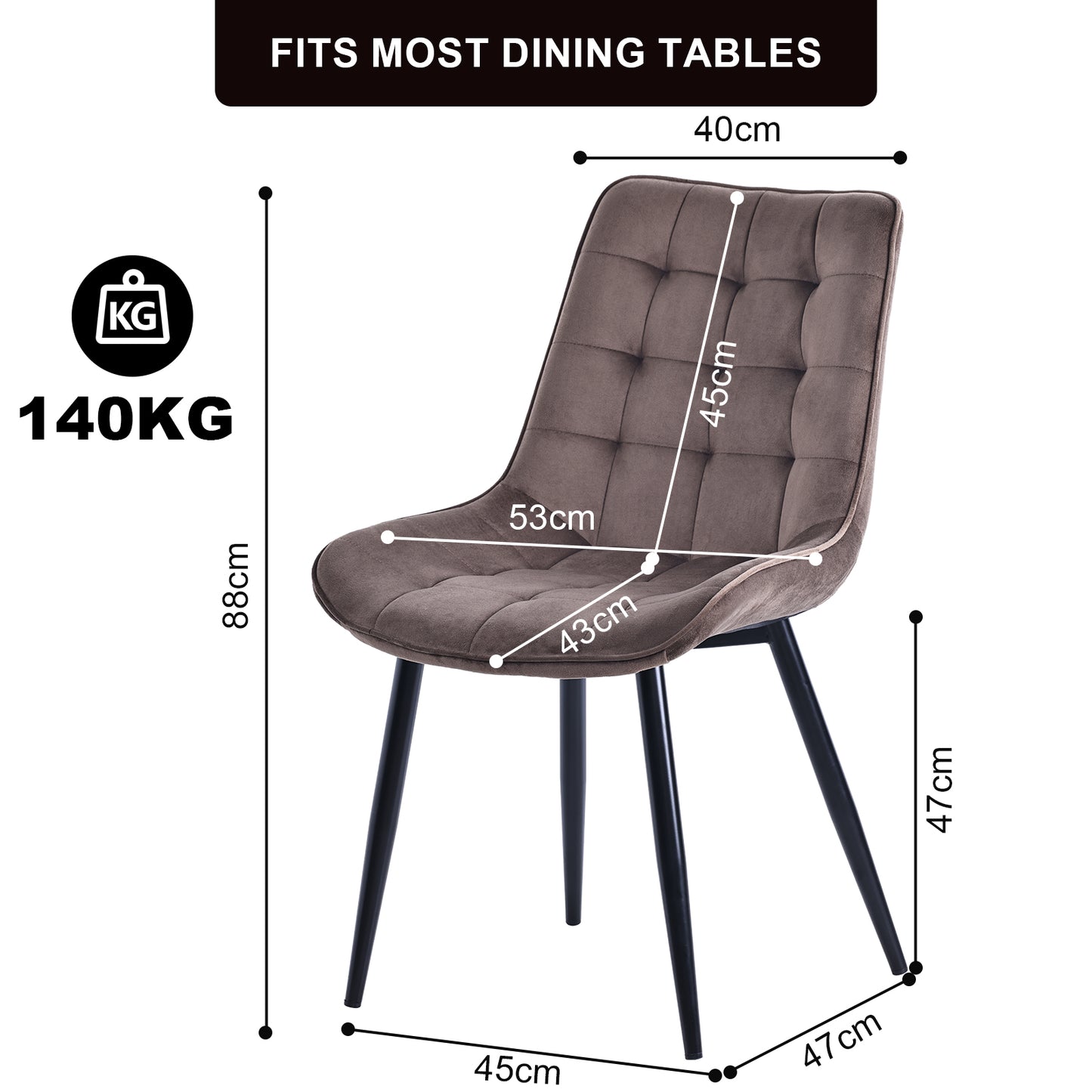 HOMAVO Set of 2 Modern Ergonomic Dining Chairs – Comfortable 47×43 cm Seat for Dining Room, Living Room & Office