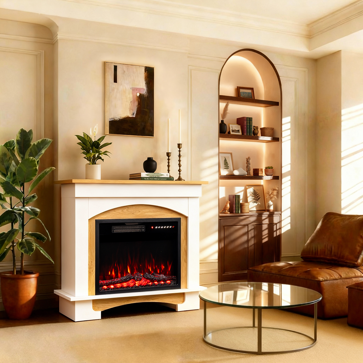 Cheminée électrique d'armoire HOMAVO 23", 1000W/2000W, effet de flamme 3D, télécommande, minuterie, dimensions : 70 × 30 × 80 cm