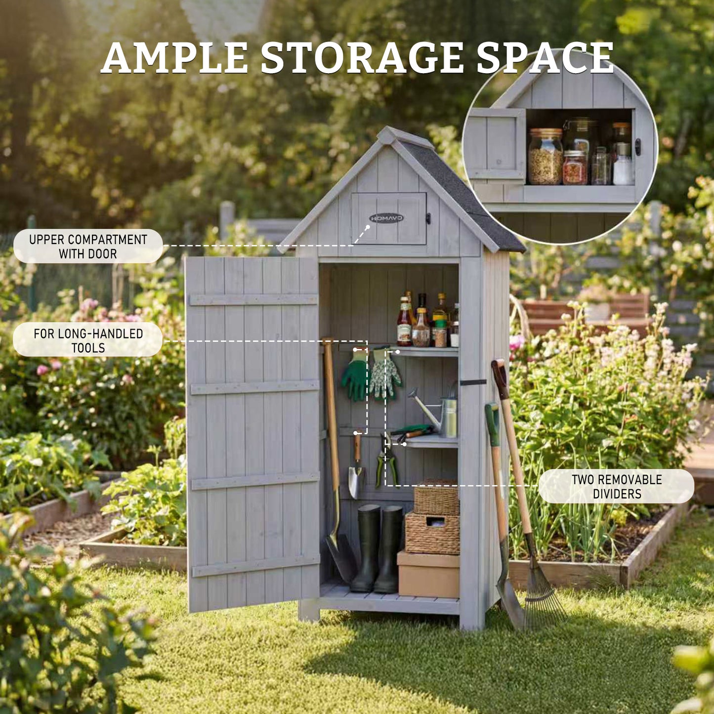 HOMAVO Garden Storage Shed & Tool Cabinet, Dimensions: 77 × 54.3 × 179 cm