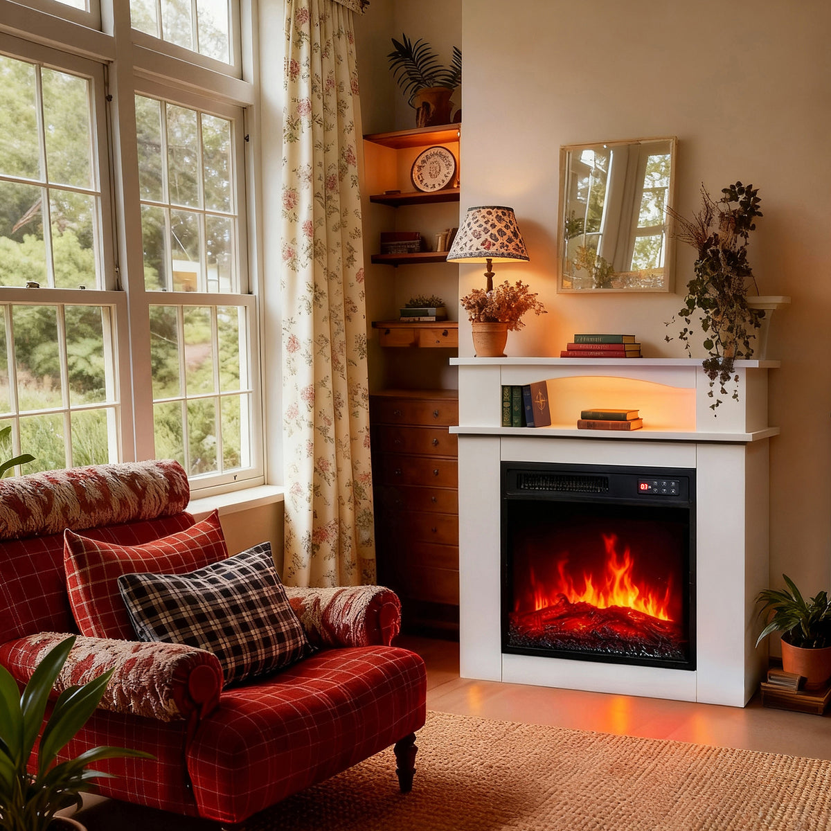 Cheminée électrique d'appoint HOMAVO 18 pouces, 900W/1800W, flamme 3D, bande lumineuse LED, télécommande, dimensions : 72 × 30 × 75 cm