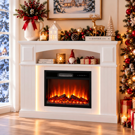 23″ Electric Fireplace Cabinet with LED Lighting & Storage