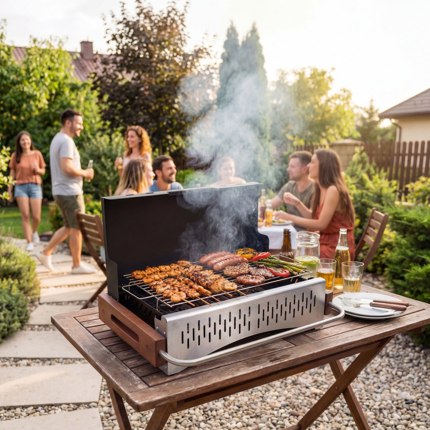 HOMAVO Portable Charcoal BBQ Grill for Camping, Picnic & Backyard Grilling, Grilling Area: 38.15 × 20.95 cm