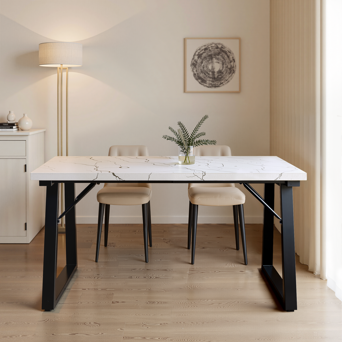 HOMAVO 5-Piece Dining Set – 4 Velvet/PU Chairs + 140cm Rectangular Table