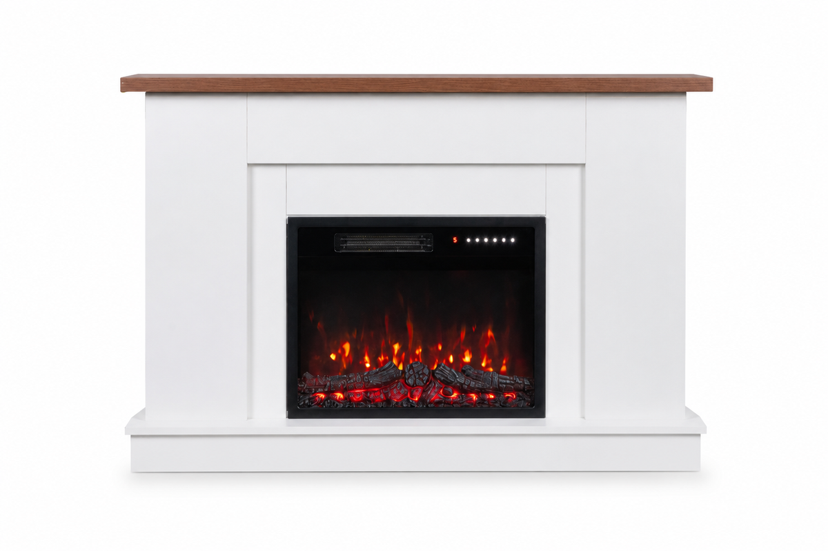 HOMAVO Electric Fireplace with Mantel Cabinet, 23 Inch, 1000/2000W Heater, 7-Colour 3D Flame Effect, Timer and Remote Control