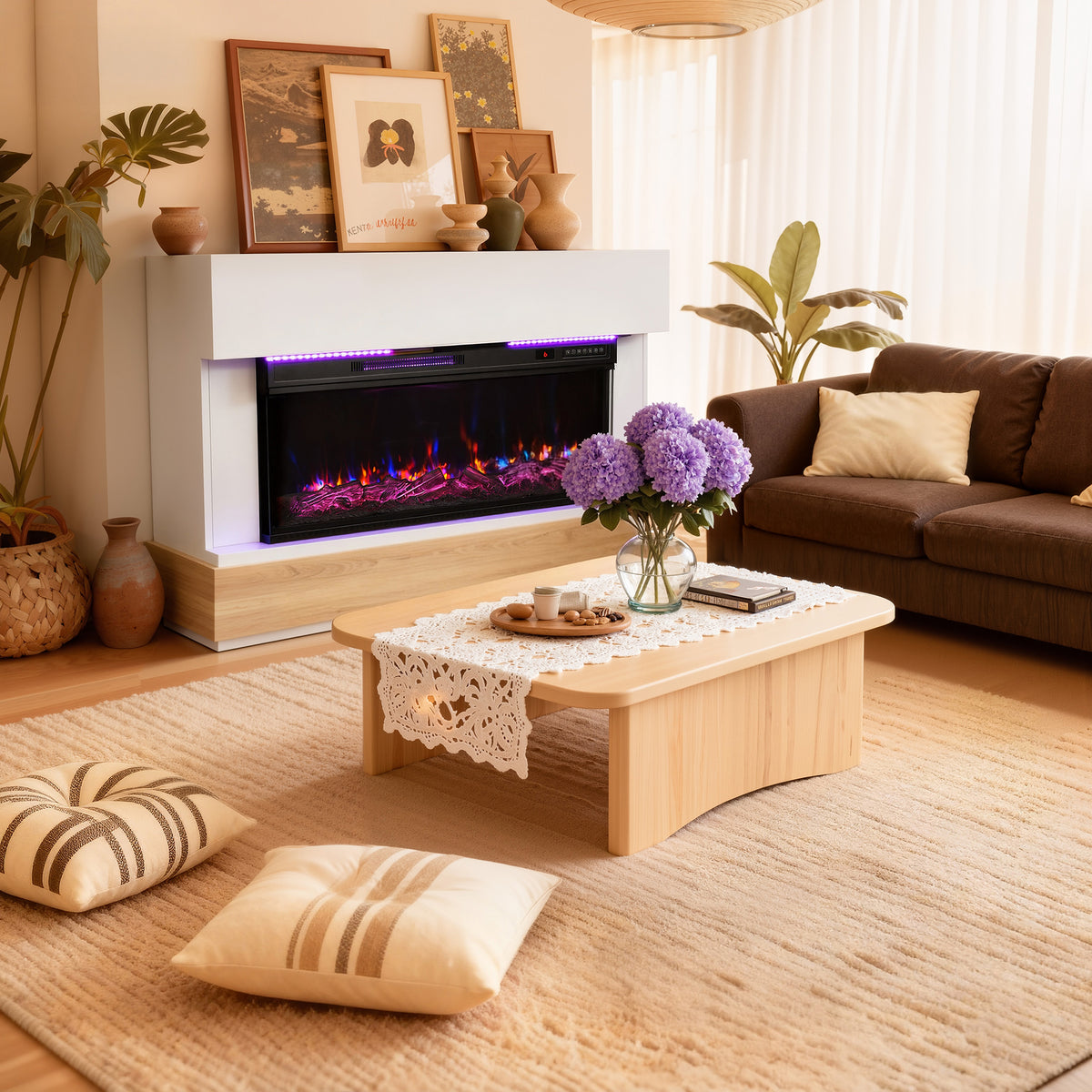 HOMAVO 36" Kaminofen, 1000W/2000W, 3D Flammeneffekt, LED-Lichtleiste, Fernbedienung, Maße: 117 × 20 × 95.5 cm