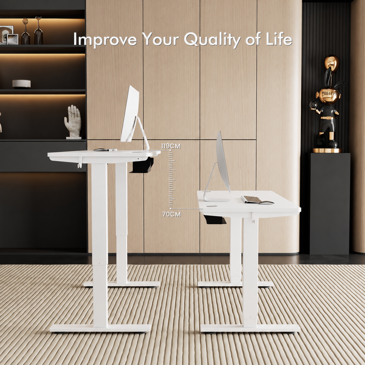 Plus Electric Standing Desk with USB-A & Type-C Charging, 70–117 cm