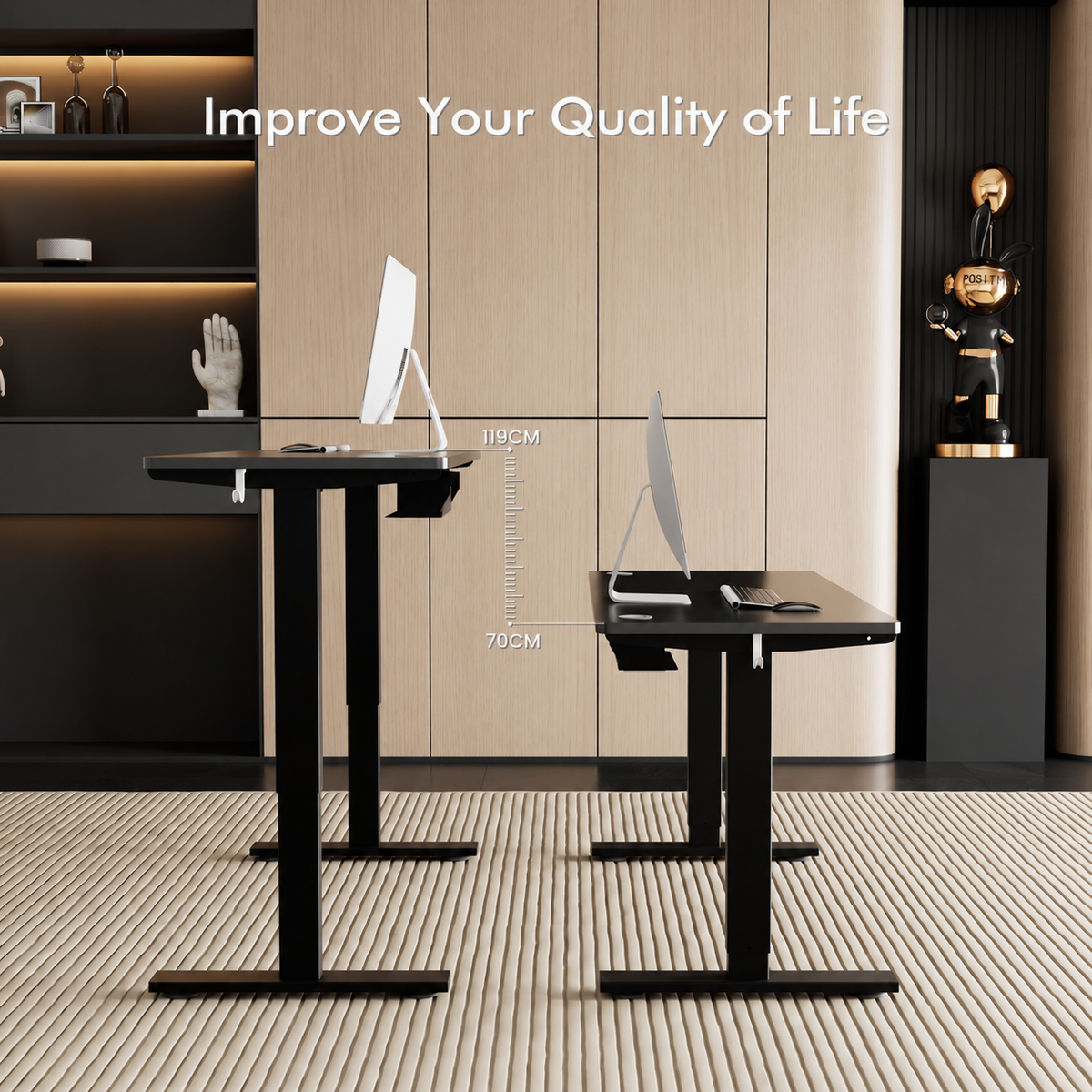 Plus Electric Standing Desk with USB-A & Type-C Charging, 70–117 cm
